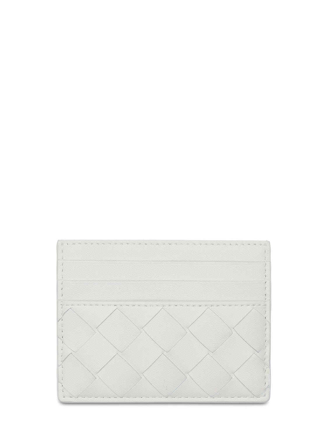 Bottega Veneta Intrecciato Leather Card Holder In White