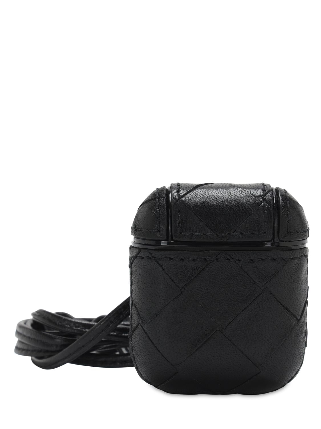 Bottega Veneta Intrecciato Leather Air Pod Case In Black