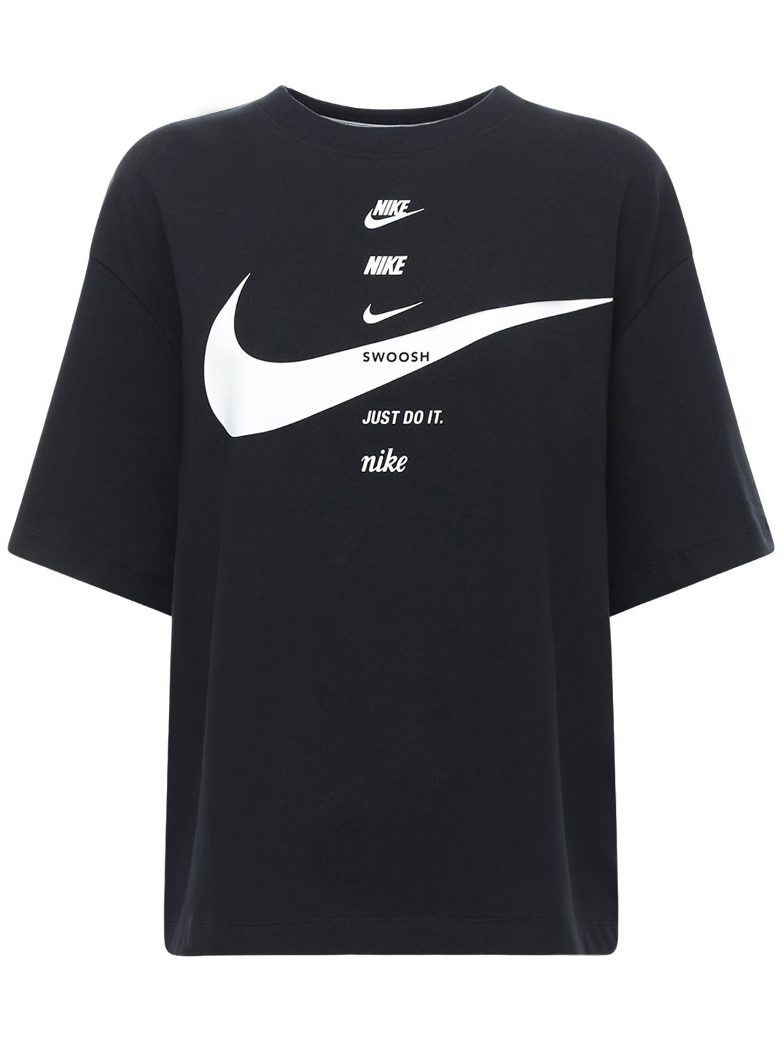 Nike Swoosh Print Cotton T-shirt In Black