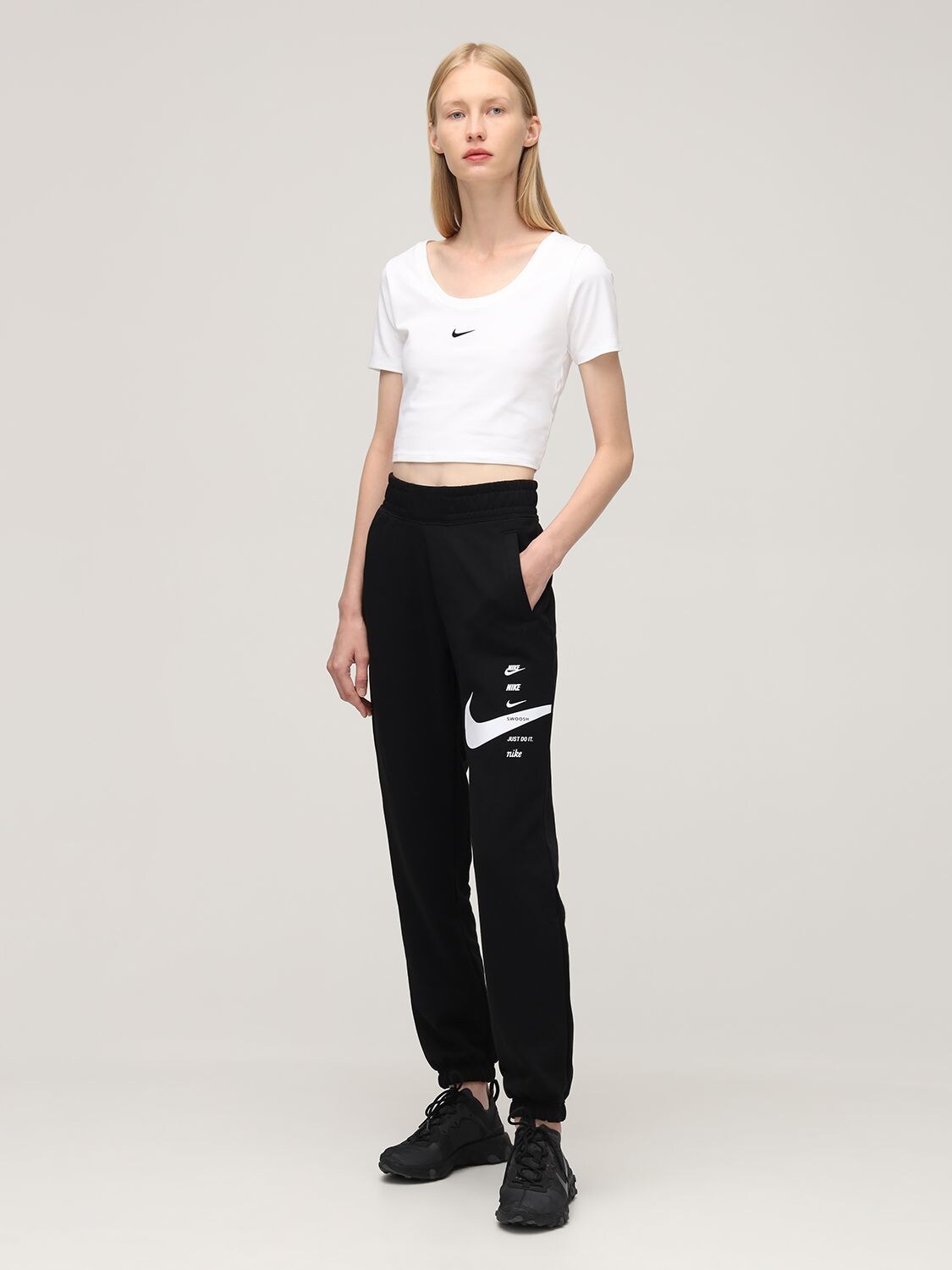 Nike Logo Cotton Blend Crop Top In White