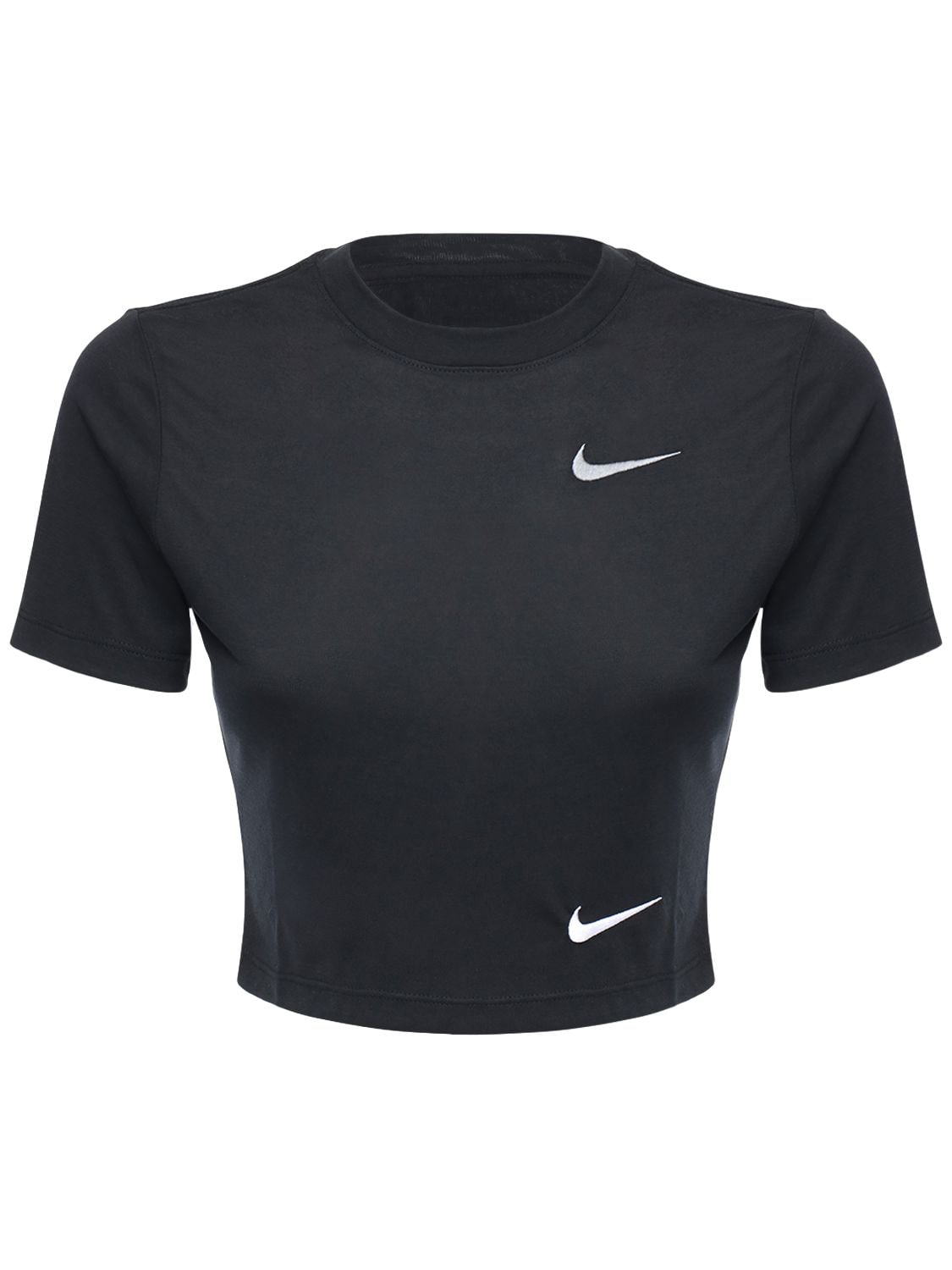 Nike Logo印花修身短款平纹针织t恤 In Black