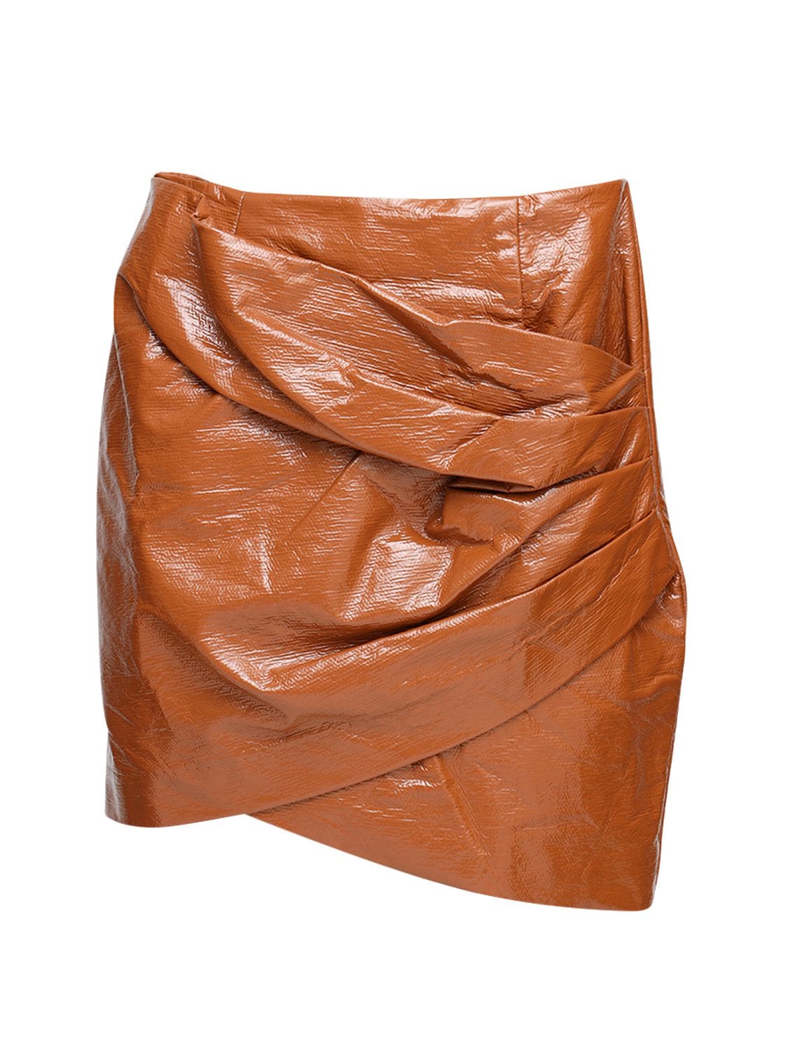 Bec & Bridge Ruched Shiny Cotton Blend Mini Skirt In Brown