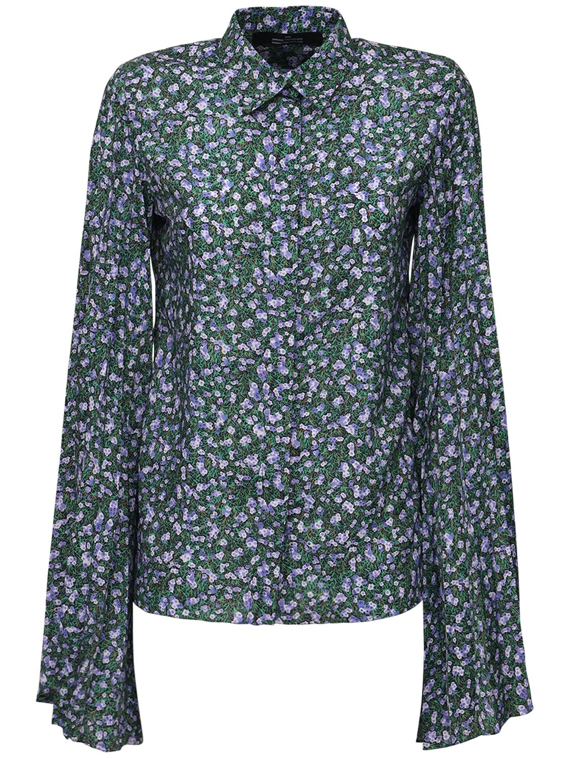 Rokh Floral Print Blouse With Pleated Sleeves In Green | ModeSens