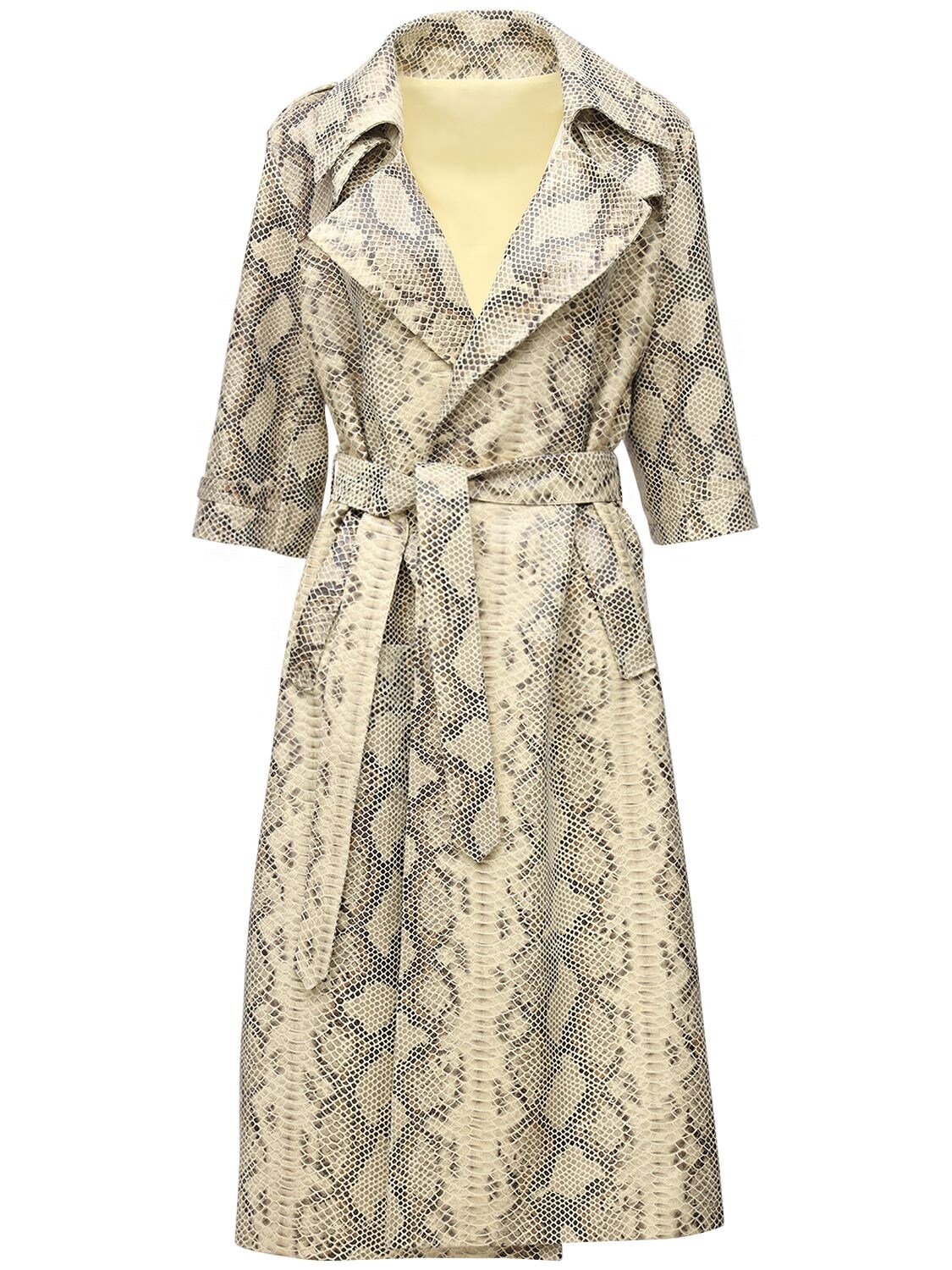 Oversize Snake Print Leather Trench Coat