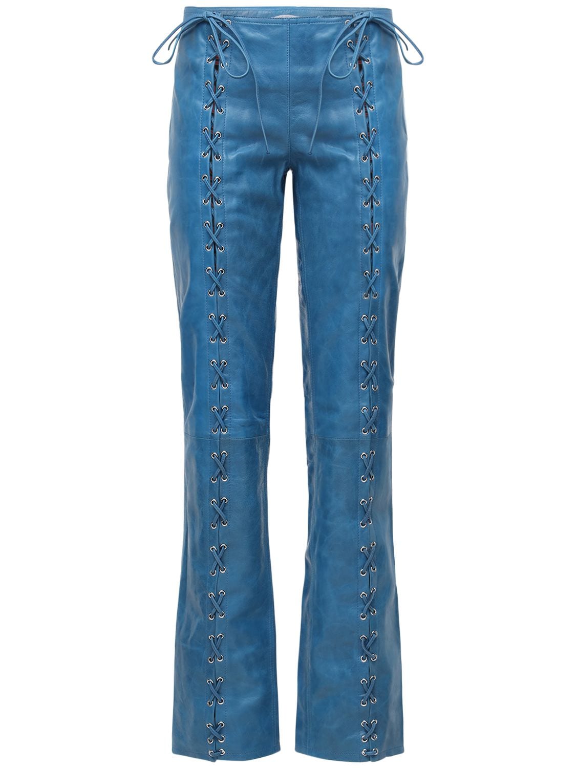 Saks Potts Christiana Lace-up Leather Pants In Sapphire Bl | ModeSens