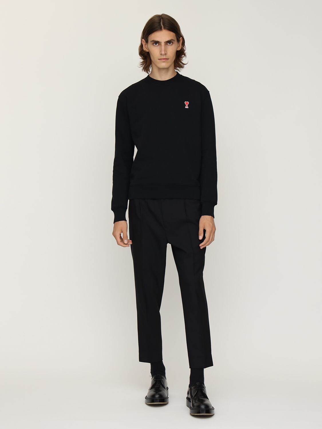 Ami Alexandre Mattiussi Heart Cotton Jersey Sweatshirt In Black
