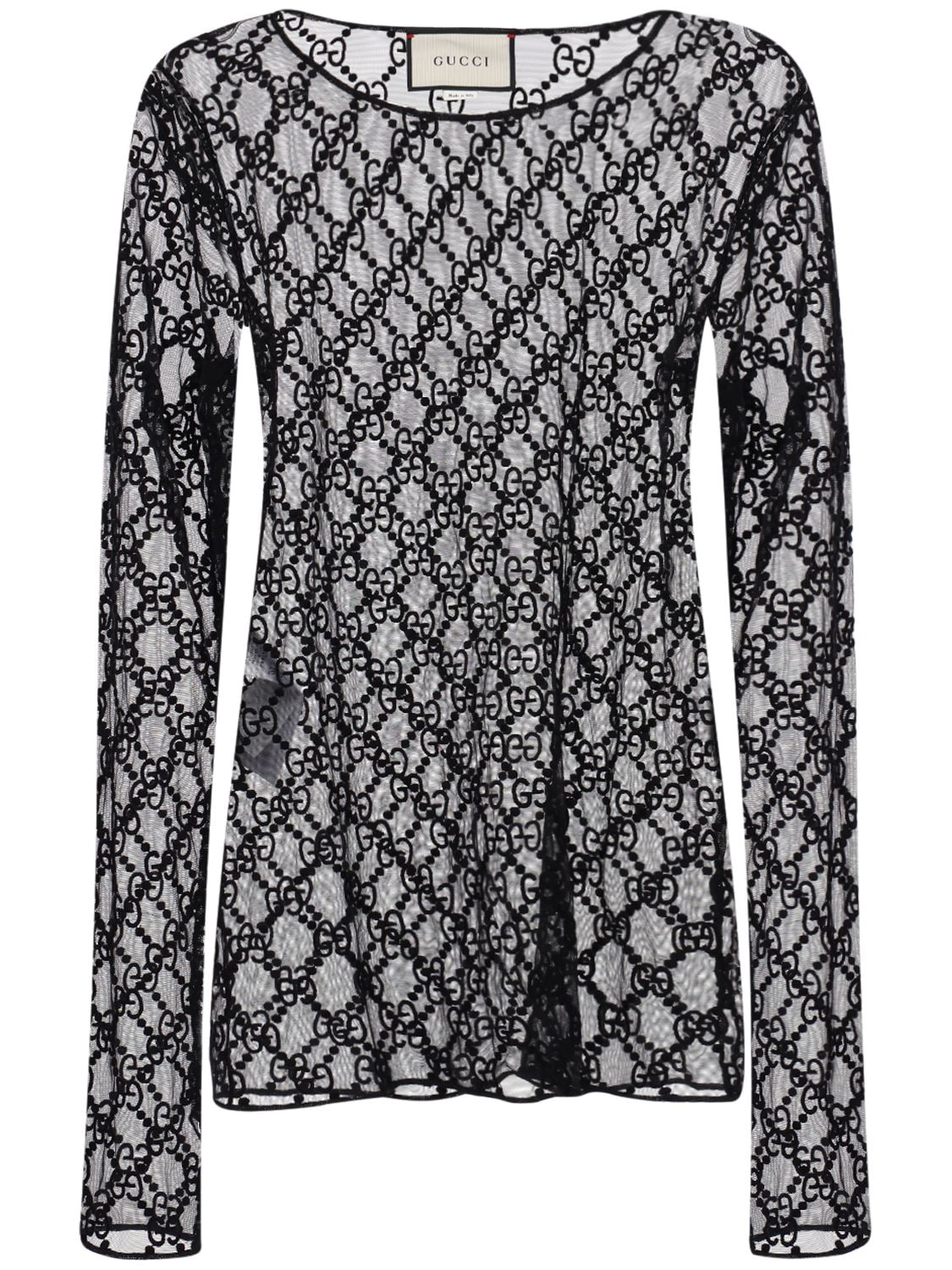 Gucci - Gg embroidery tulle top - Black | Luisaviaroma