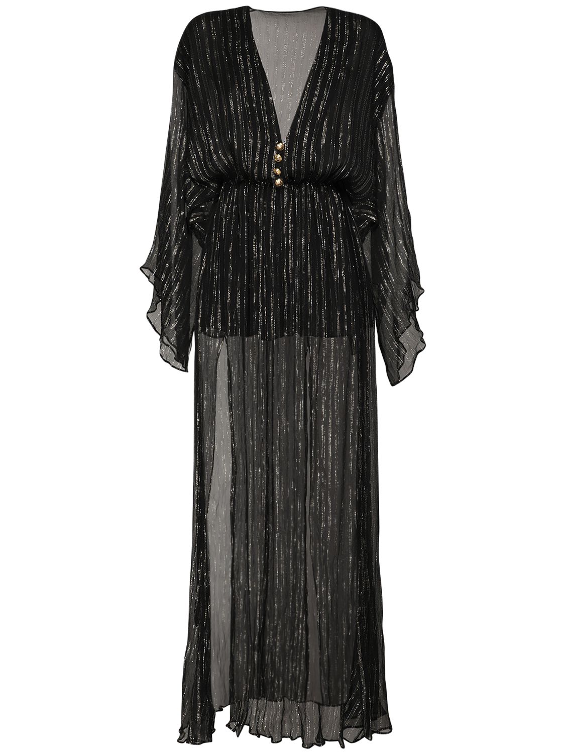 Langes Kleid Aus Seidengeorgette Und Lurex