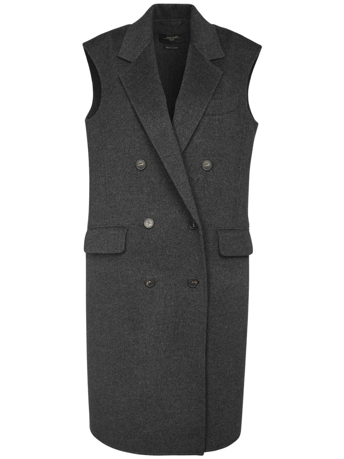 Max Mara Double Breasted Wool Long Vest In Grey