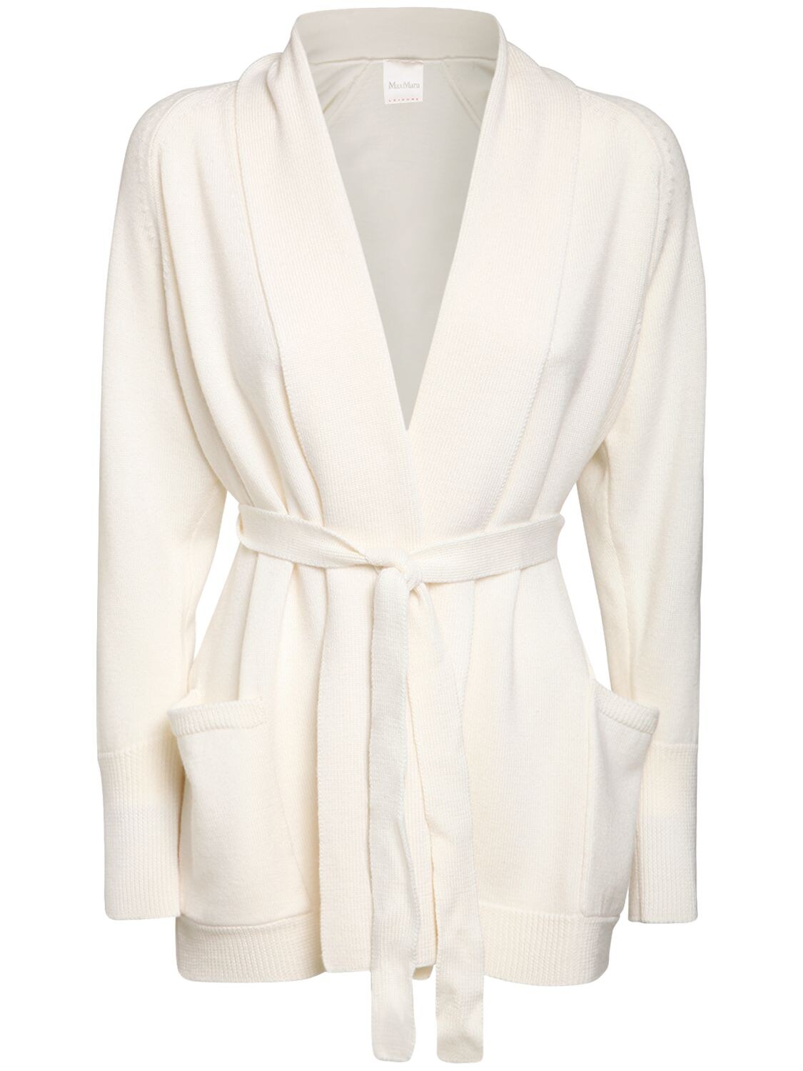 Max Mara Belted Cashmere Knit Cardigan In Ivory