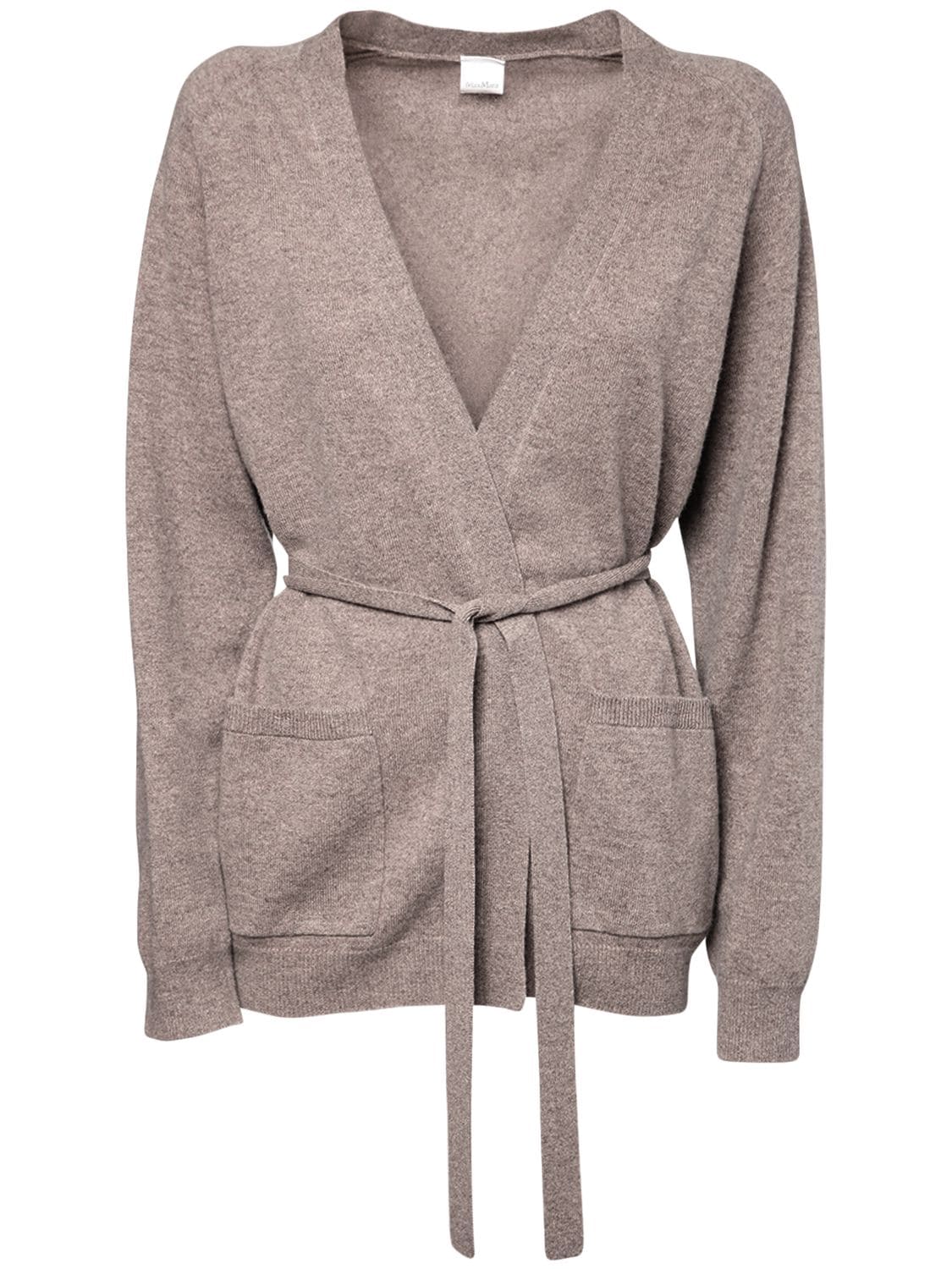Max Mara Belted Cashmere Knit Cardigan In Heather Brown