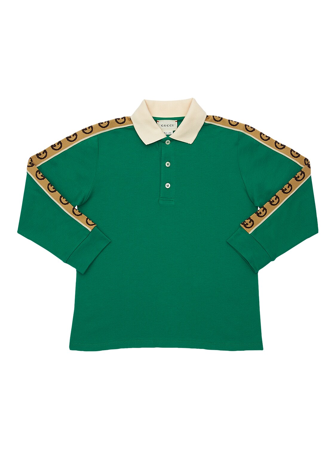 Gucci Kids' Logo边带珠地网眼棉polo衫 In Green