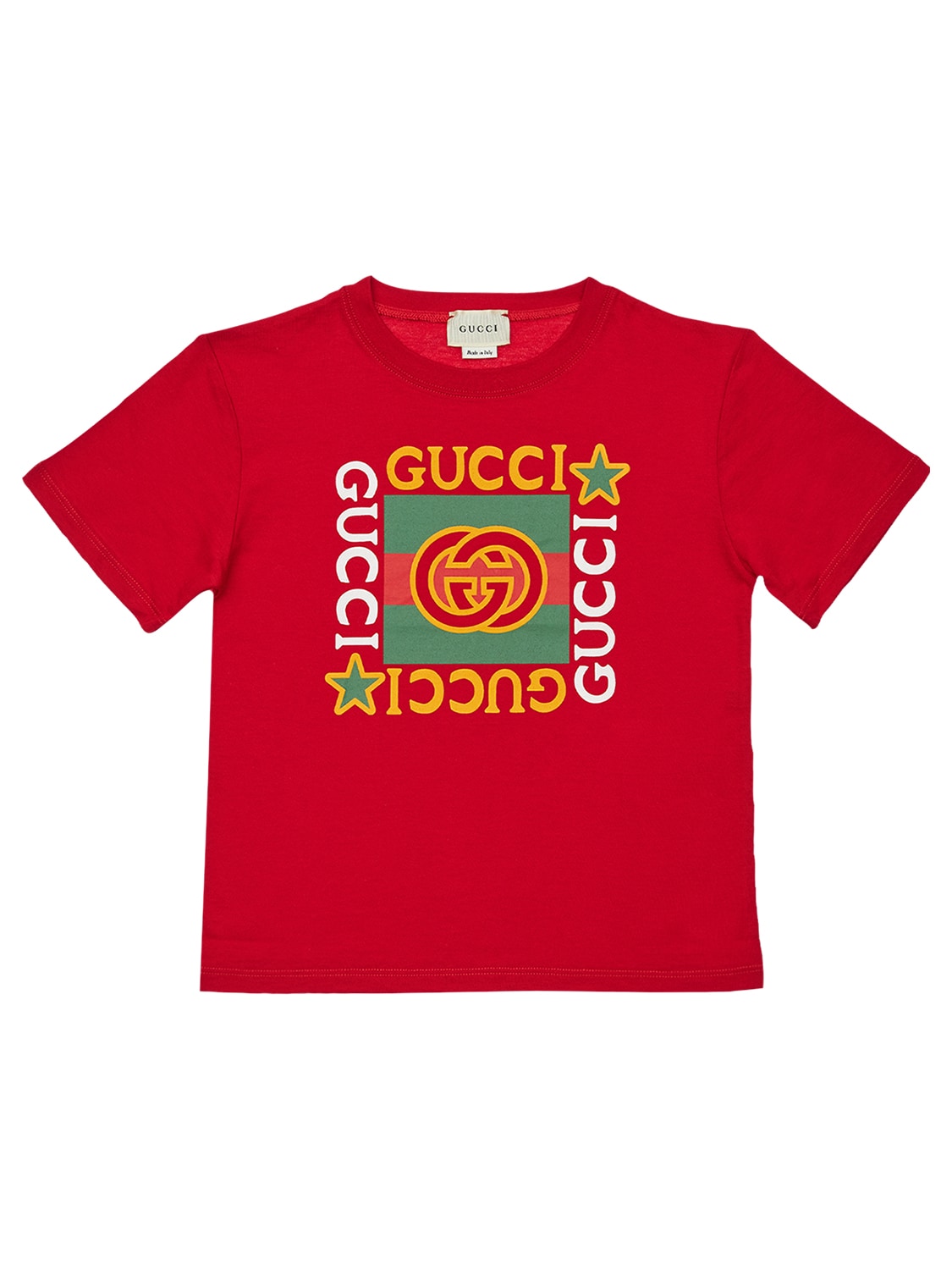 Gucci Kids' Logo印花棉质平纹针织t恤 In Red