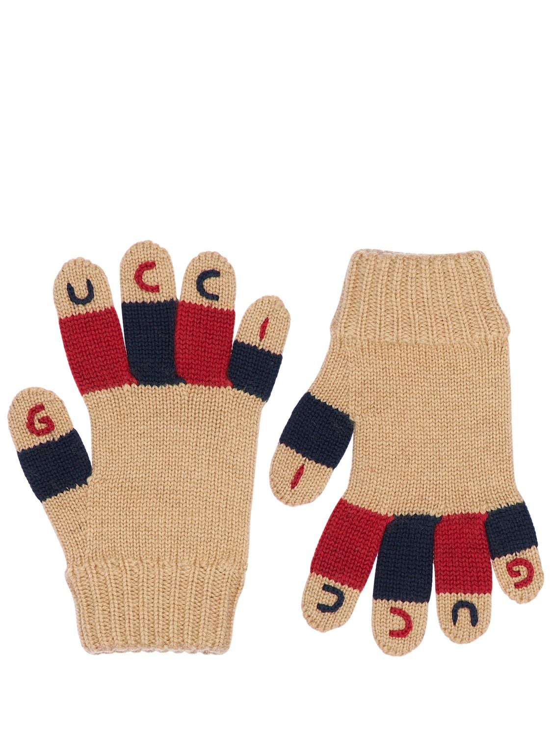 Gucci Kids' Knit Wool Gloves W/ Embroidered Logo In Multicolor