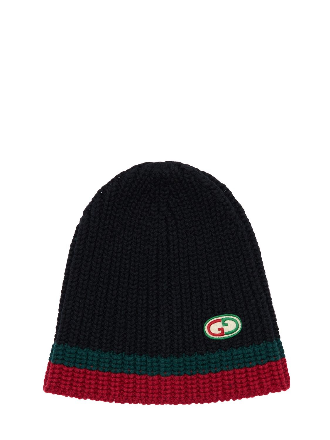 Gucci Babies' Knit Wool Hat W/ Web In Black