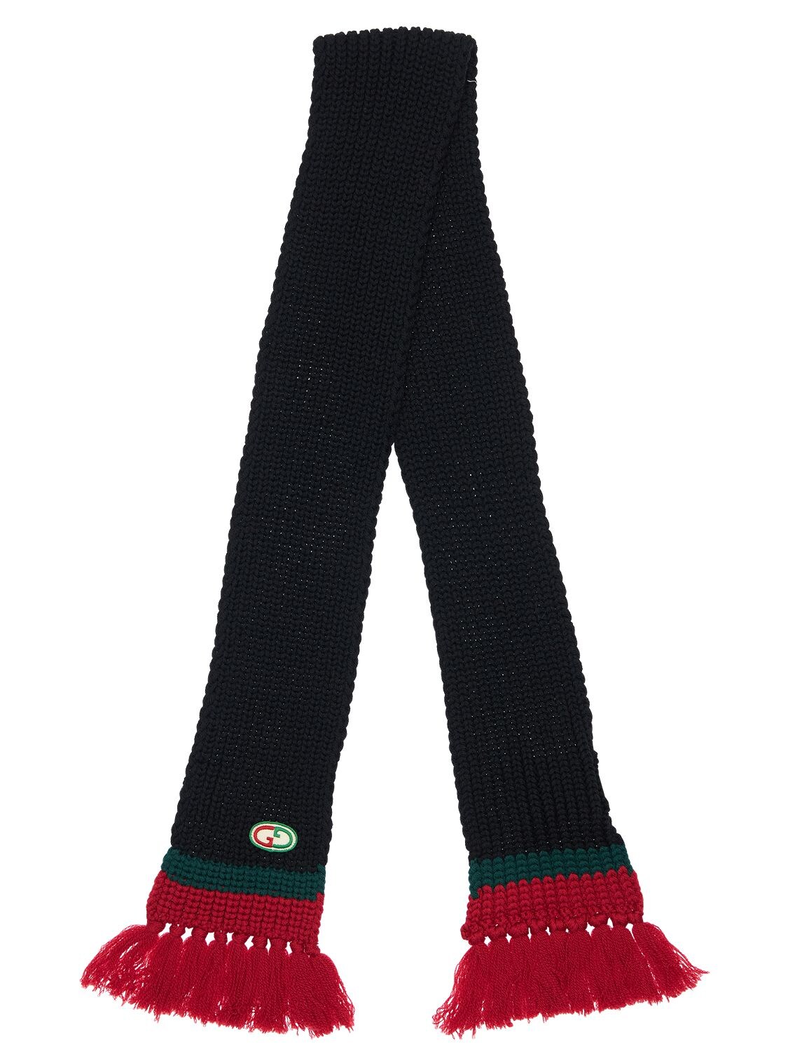 Gucci Kids' Knit Wool Scarf W/ Web Detail In Black