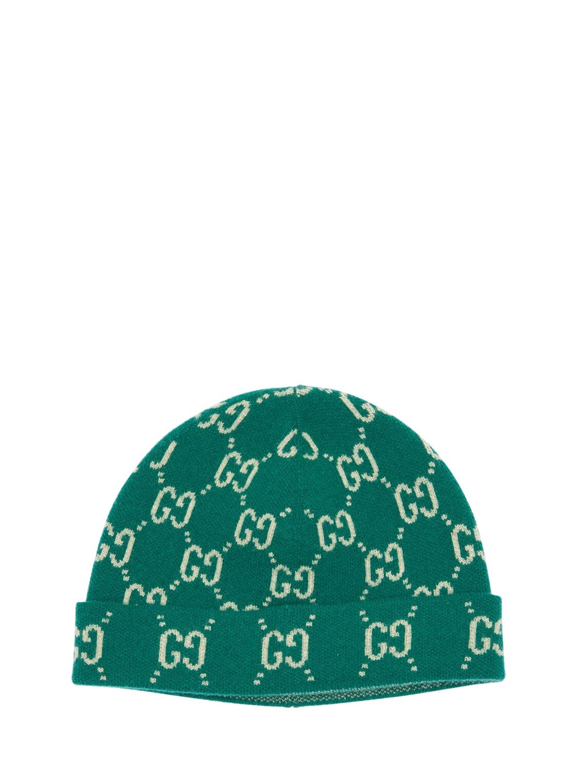 Gucci Babies' Knit Wool Hat W/ Intarsia Logo In Green