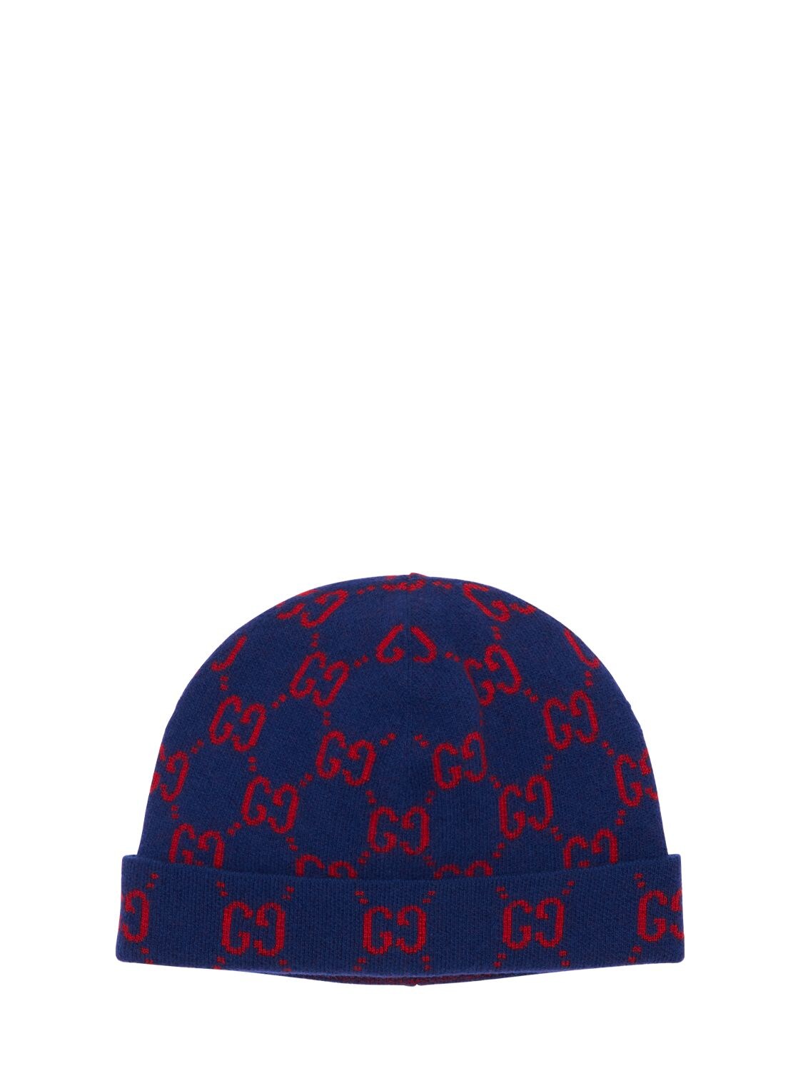 Gucci Babies' Knit Wool Hat W/ Intarsia Logo In Royal Blue
