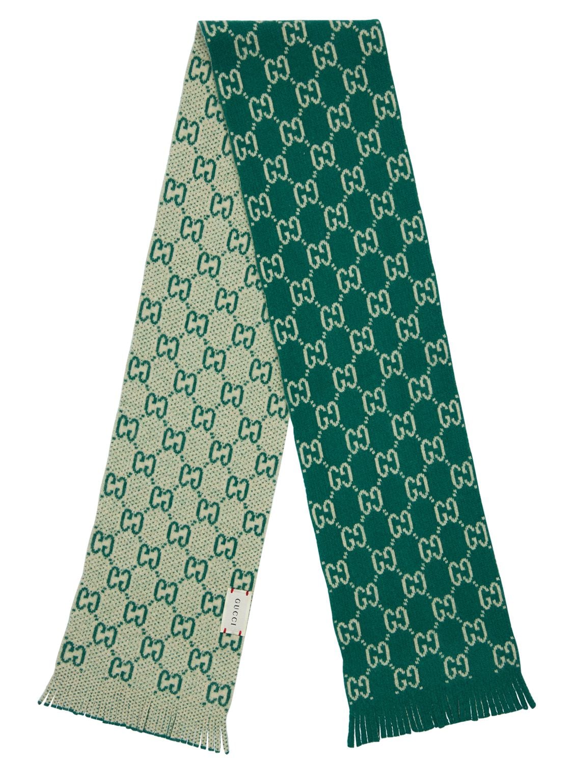 Gucci Kids' Knit Wool Scarf W/ Intarsia Logo In Green