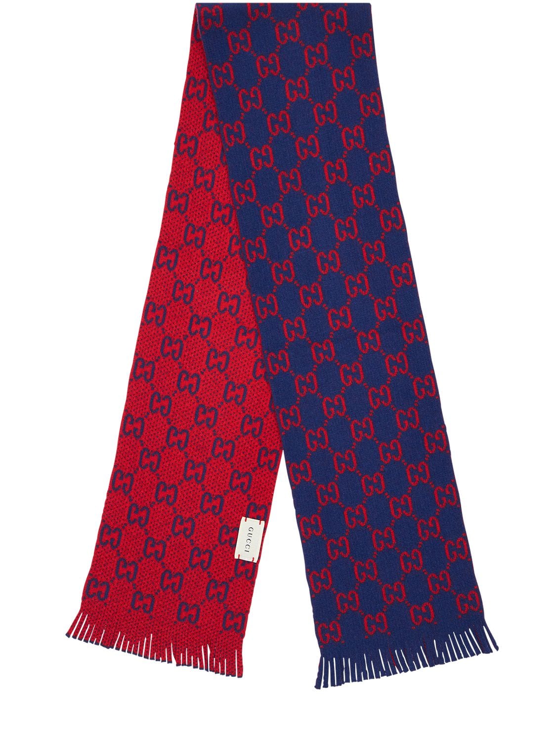 Gucci Kids' Knit Wool Scarf W/ Intarsia Logo In Royal Blue