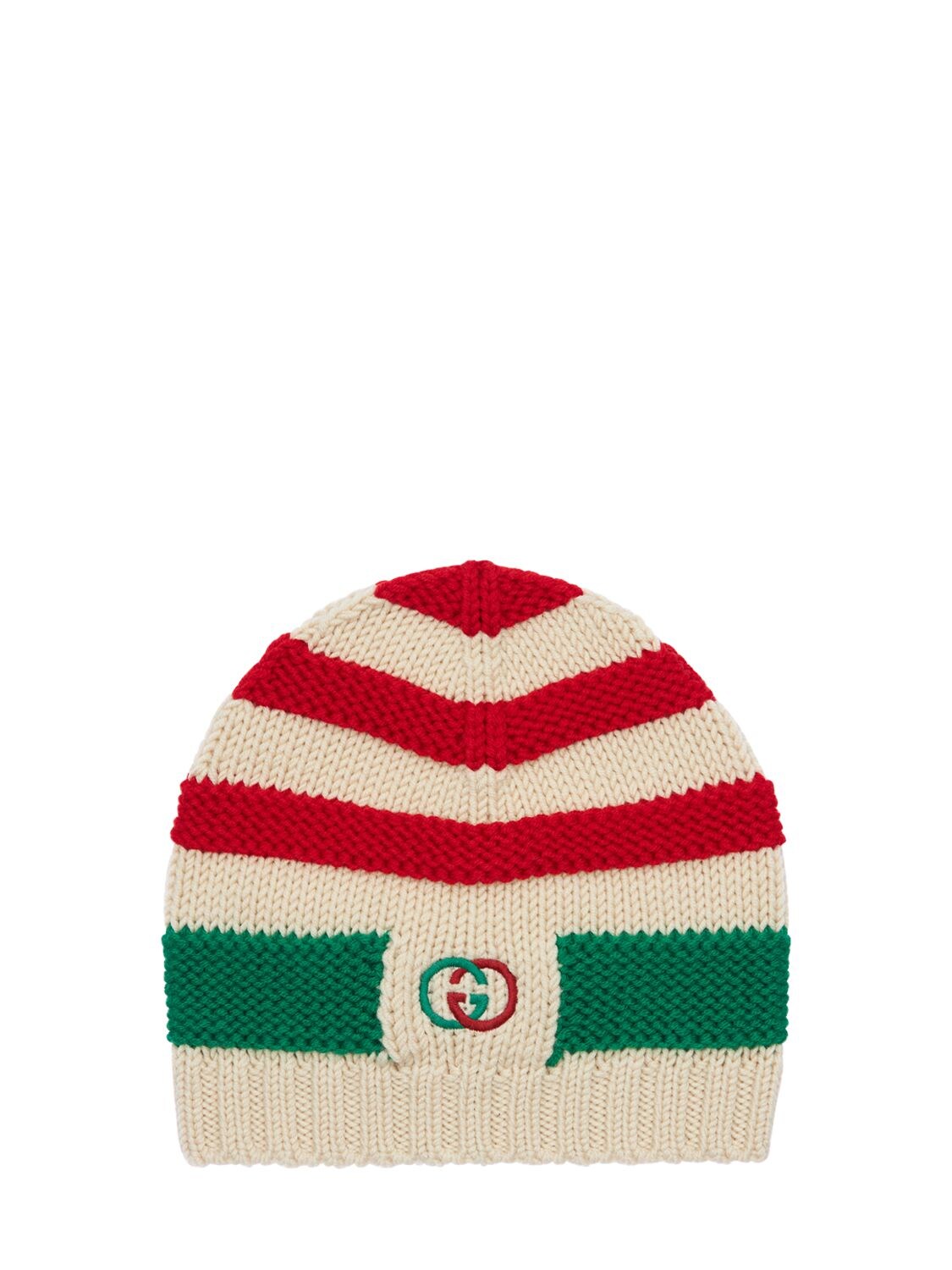 Gucci Babies' Knit Wool Hat W/ Embroidered Logo In White,red