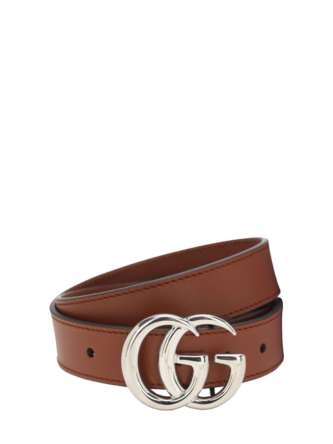 Gucci Babies' Gg Leather Belt In Brown
