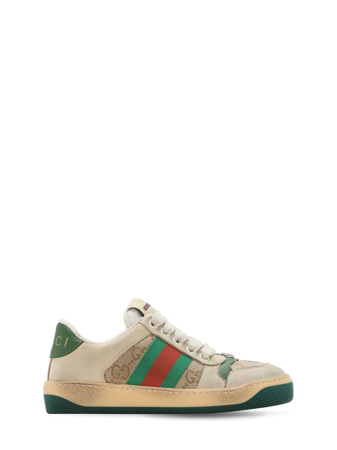 Shop Gucci Gg Canvas Sneakers W/ Web Detail In Beige,green