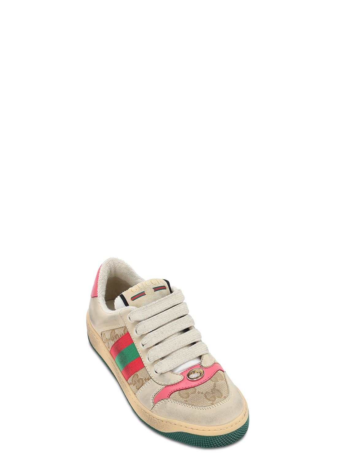 Shop Gucci Web & Gg Canvas Sneakers In Beige,pink