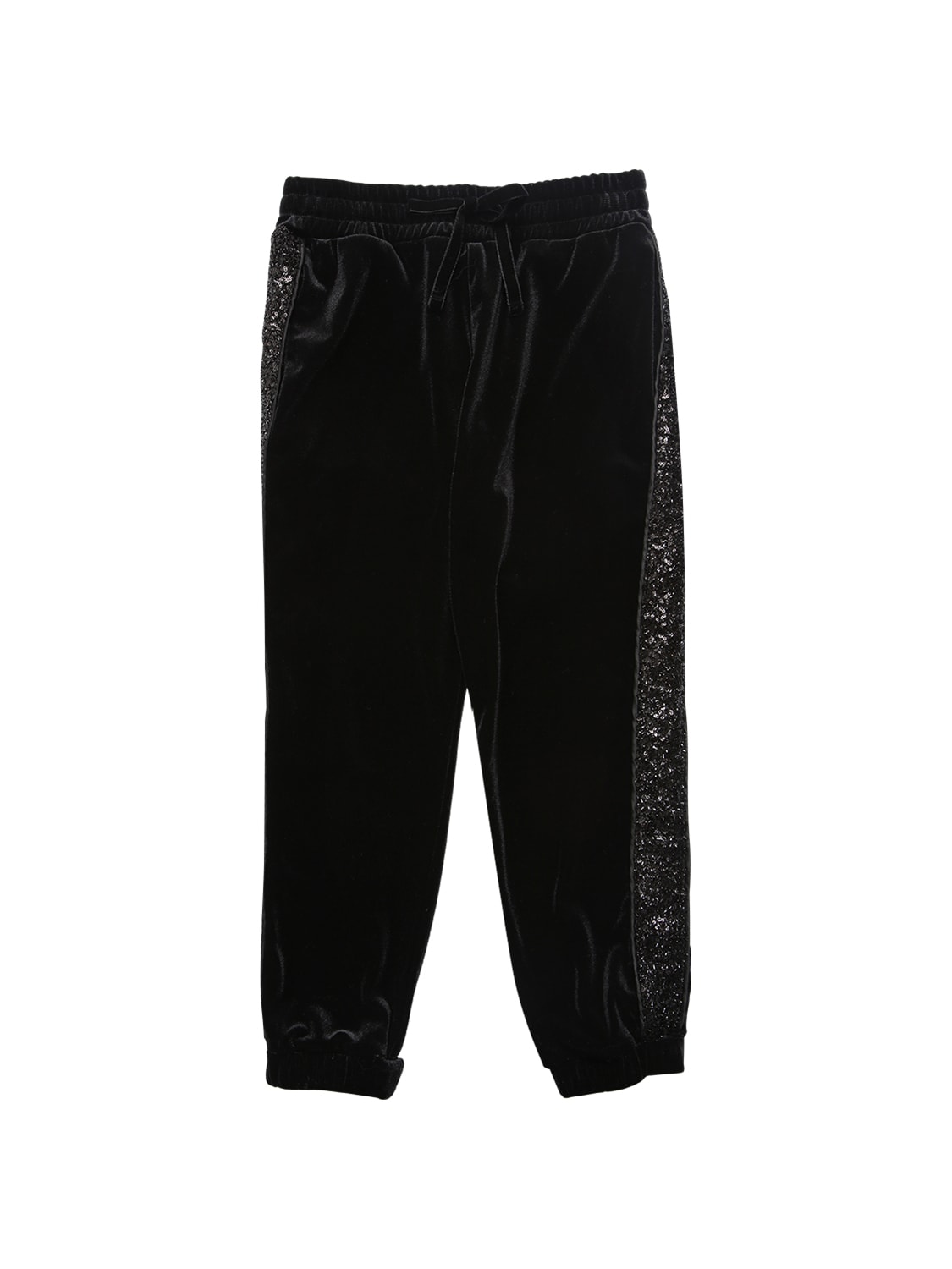 Ermanno Scervino Kids' Chenille Pants W/ Sequined Side Bands In Black