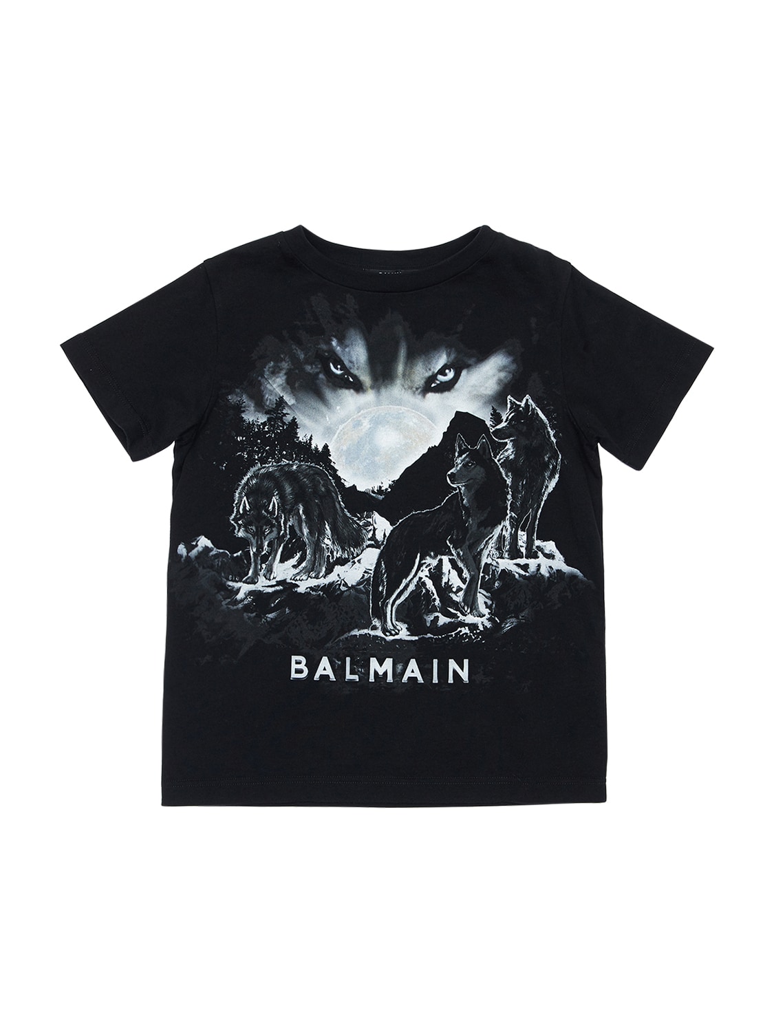 Balmain Kids' Wolf Print Cotton Jersey T-shirt In Black