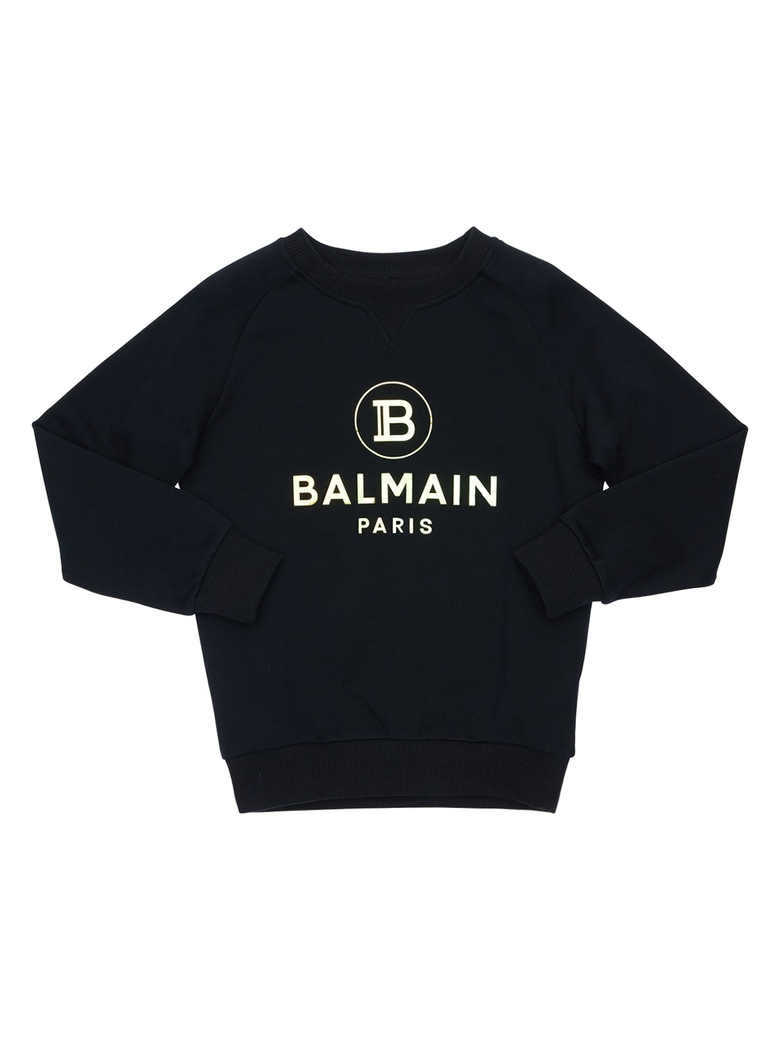 Balmain Kids' Iridescent Logo Cotton Sweatshirt In Black