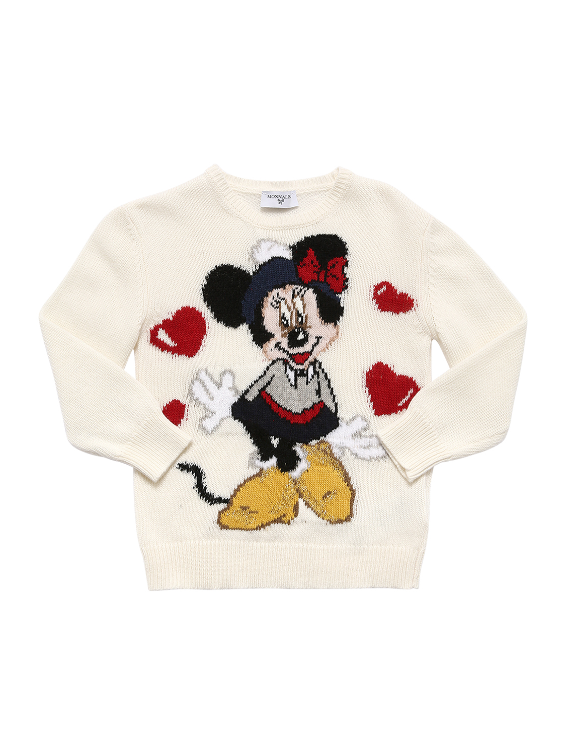 Monnalisa Wool Blend Intarsia Knit Sweater In White