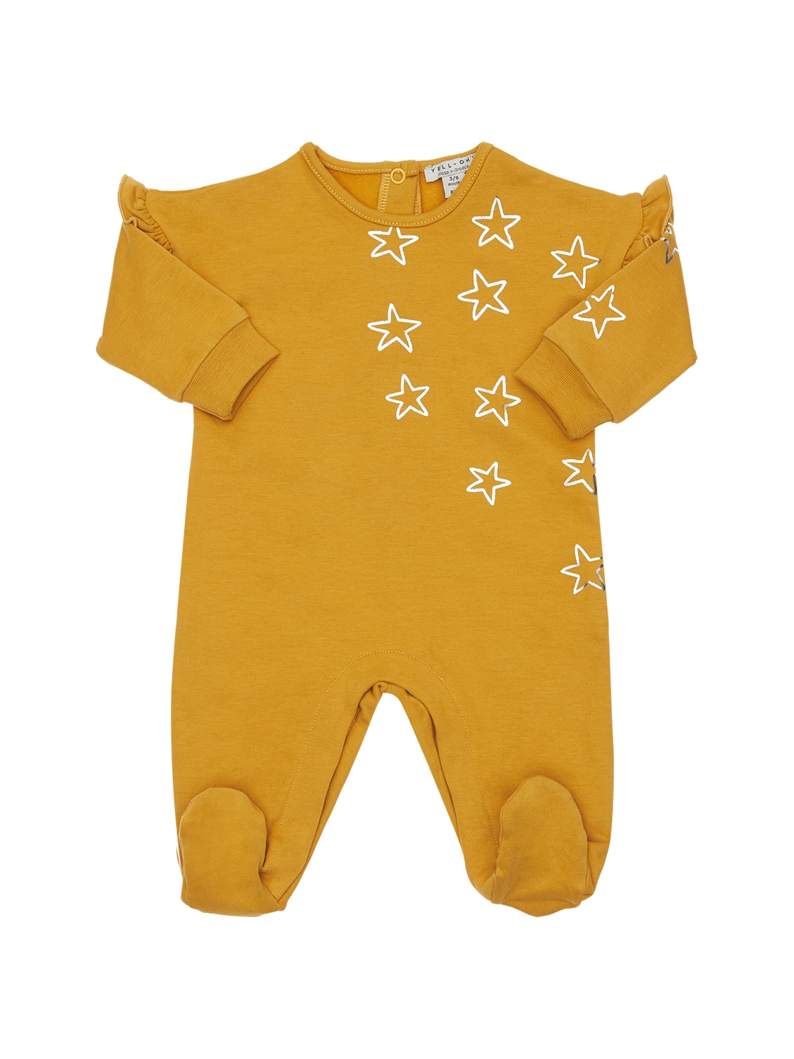 Yellowsub Babies' 星星印花棉质平纹针织连体衣 In Yellow