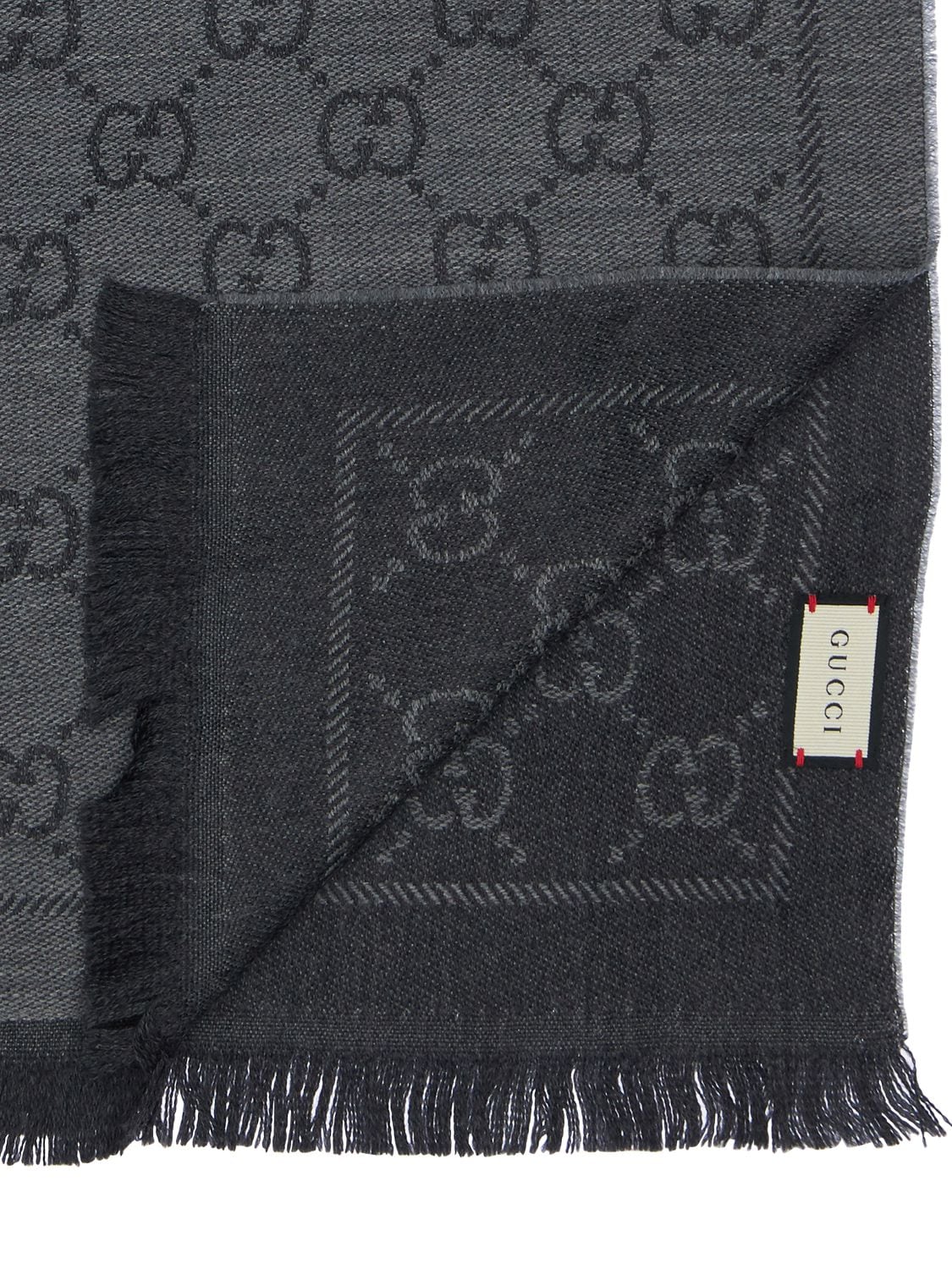 Shop Gucci Gg Wool Jacquard Scarf In Antracite,black