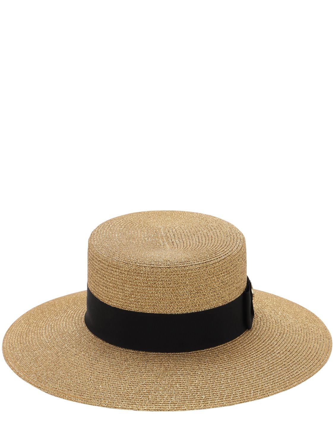 Shop Gucci Straw Effect Nylon Blend Hat W/ Bee In Beige,black
