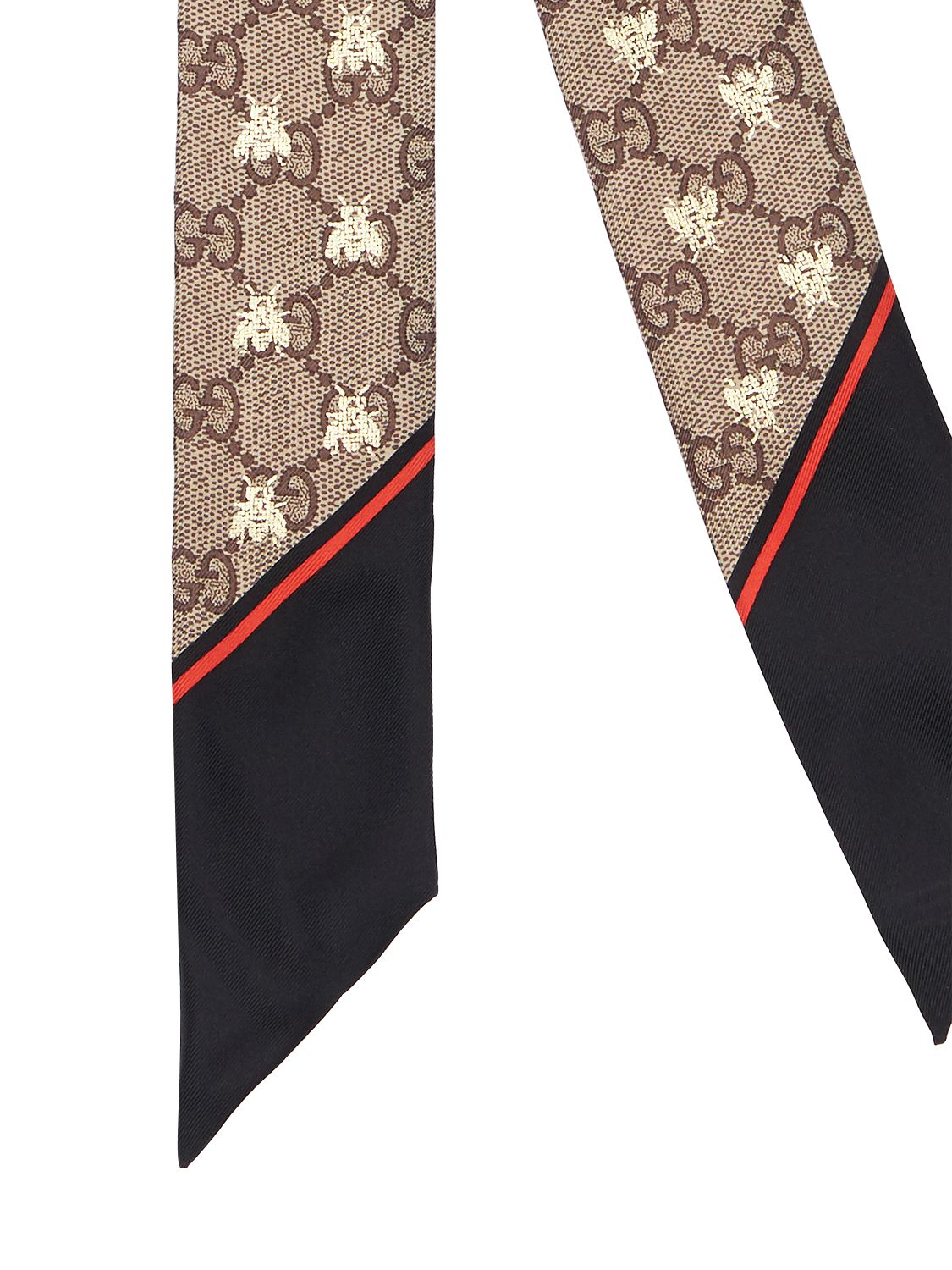 Shop Gucci Gg & Bee Printed Silk Twill Neck Bow In Black,red