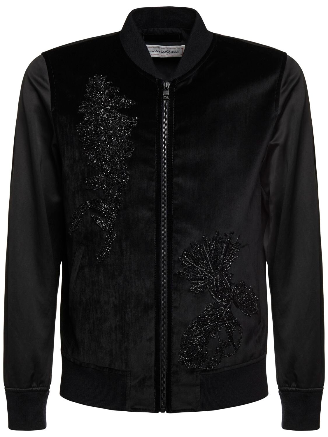 Alexander Mcqueen Embroidery Velvet &  Satin Bomber In Black