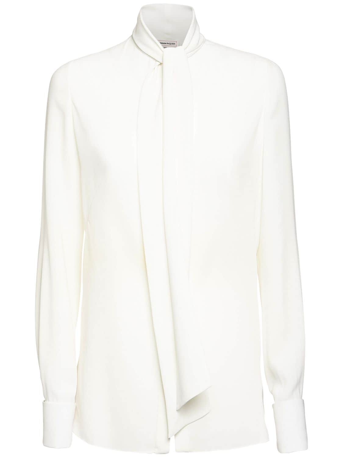 Alexander Mcqueen Bow-neck Silk Blouse In White | ModeSens