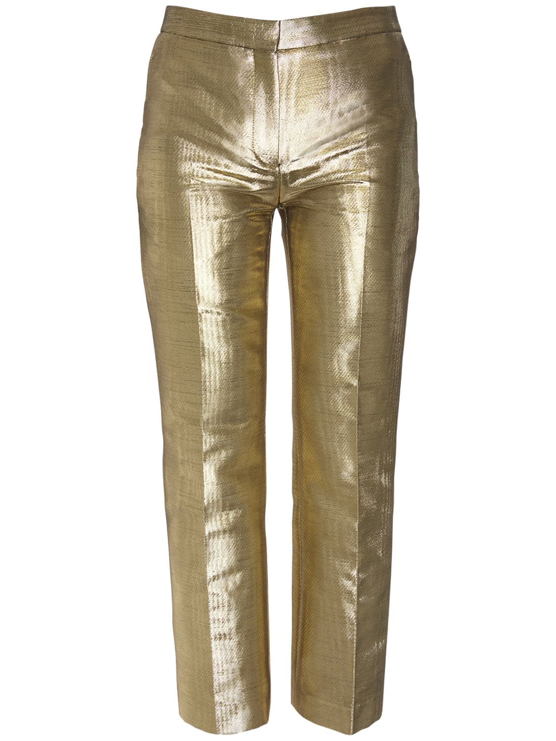 Alexander Mcqueen Metallic Moiré Cigarette Pants In Gold