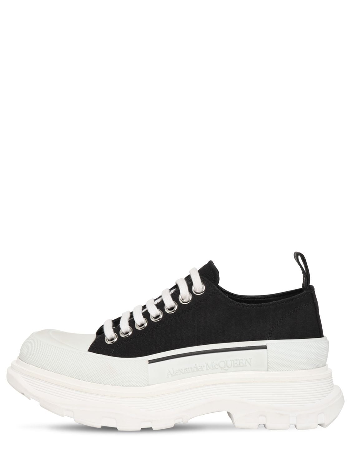 Alexander Mcqueen 45mm Tread Slick Cotton Canvas Sneakers In Black,white