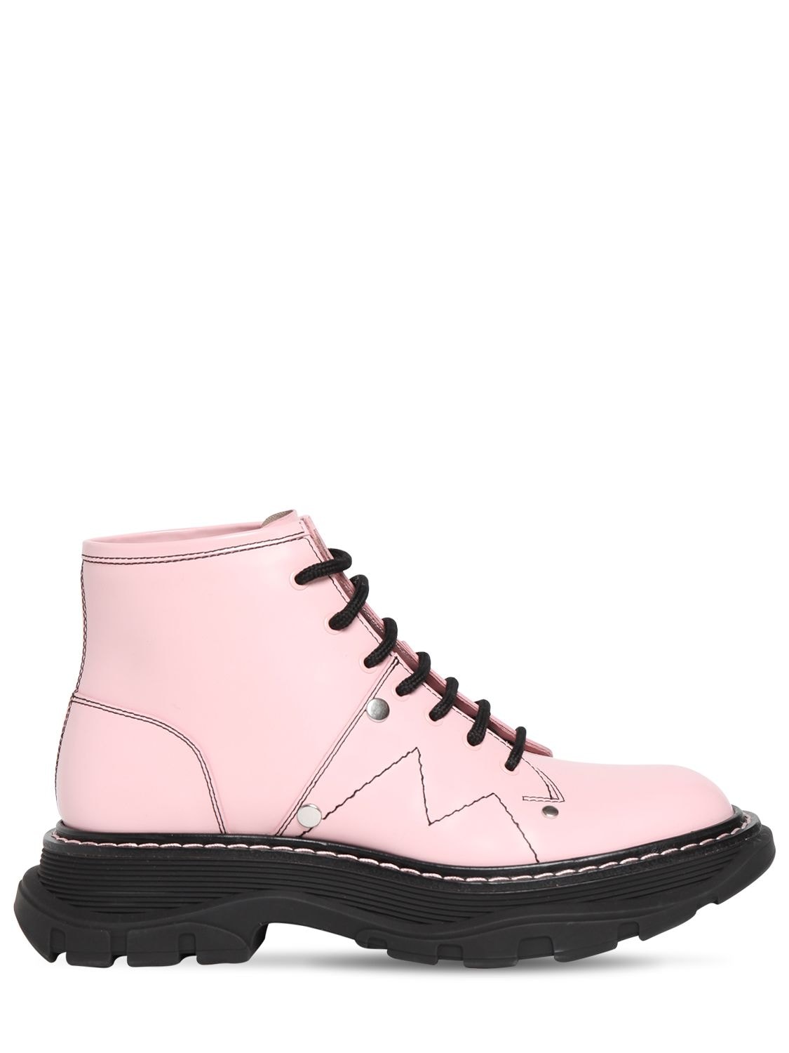 Alexander Mcqueen 40mm Tread Studded Leather Ankle Boots In Pink