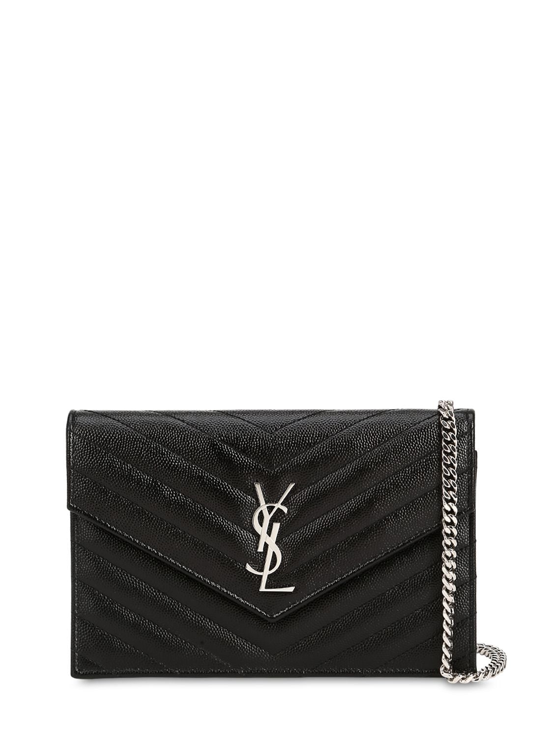 Saint Laurent Monogram Embossed Leather Chain Wallet In Black