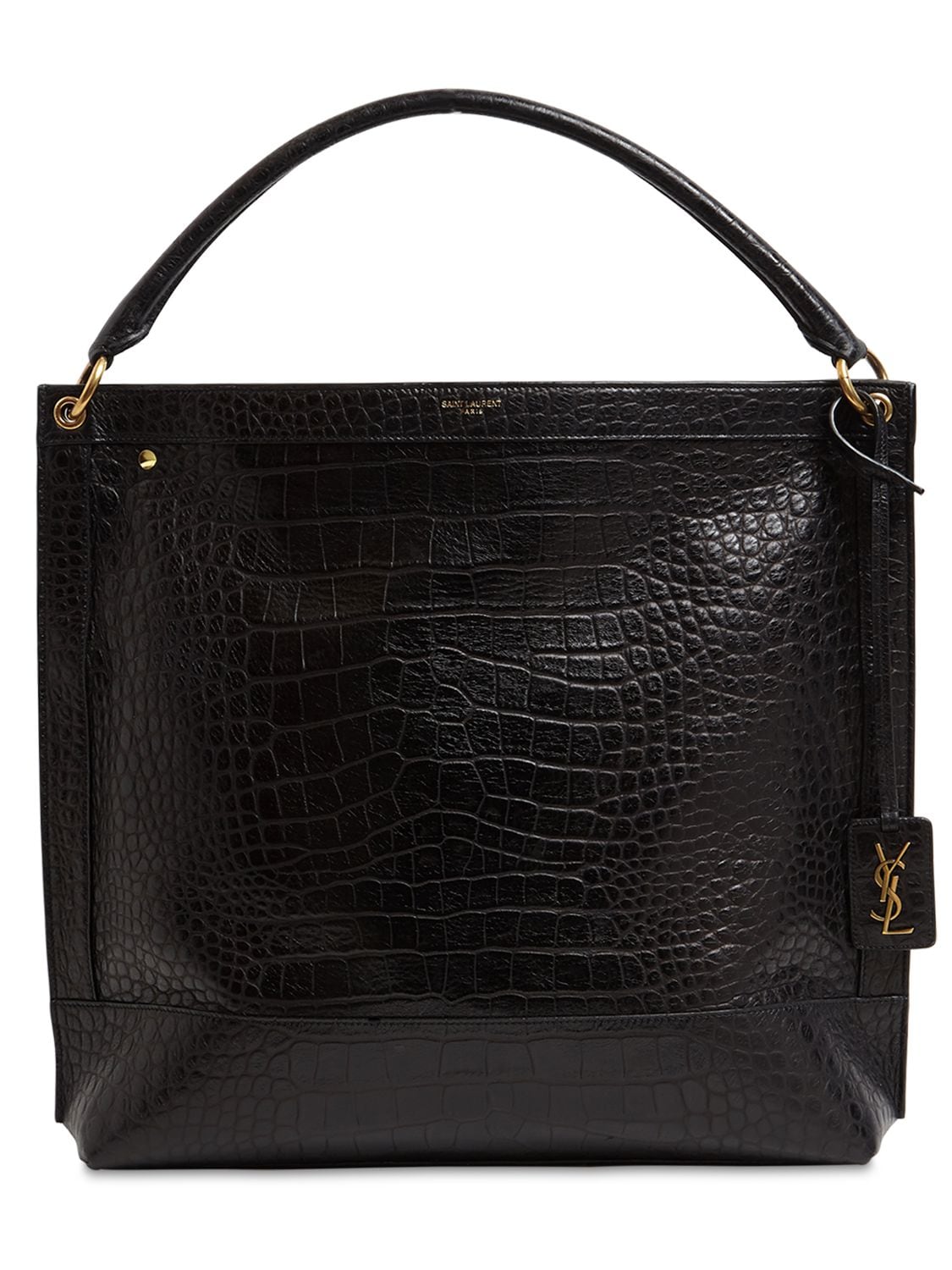 Saint Laurent Croc Embossed Leather Top Handle Bag In Black