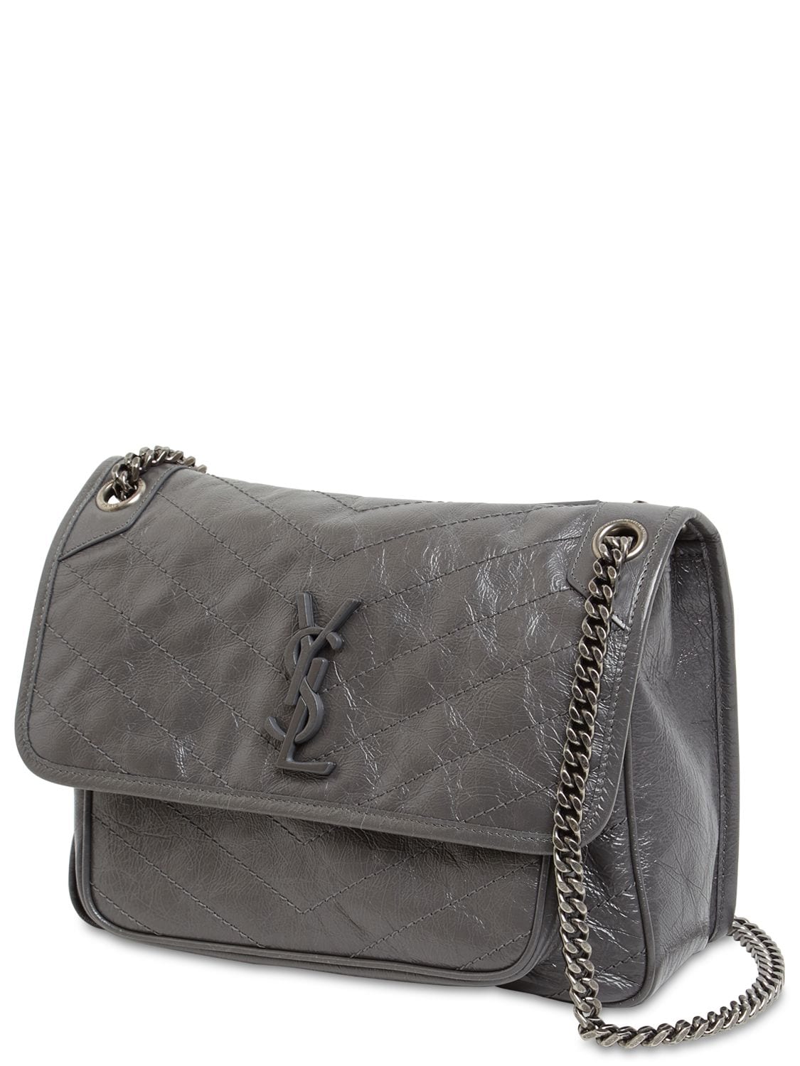 Shop Saint Laurent Medium Niki Vintage Leather Shoulder Bag In Storm