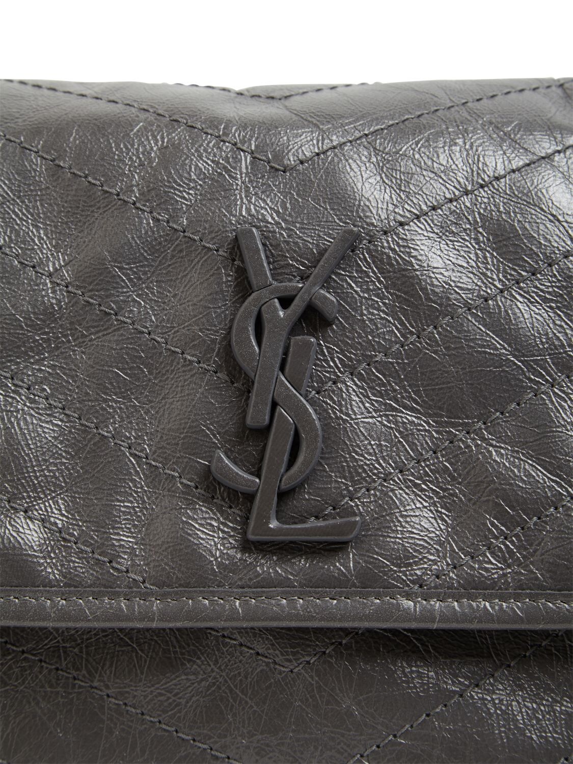 Shop Saint Laurent Medium Niki Vintage Leather Shoulder Bag In Storm