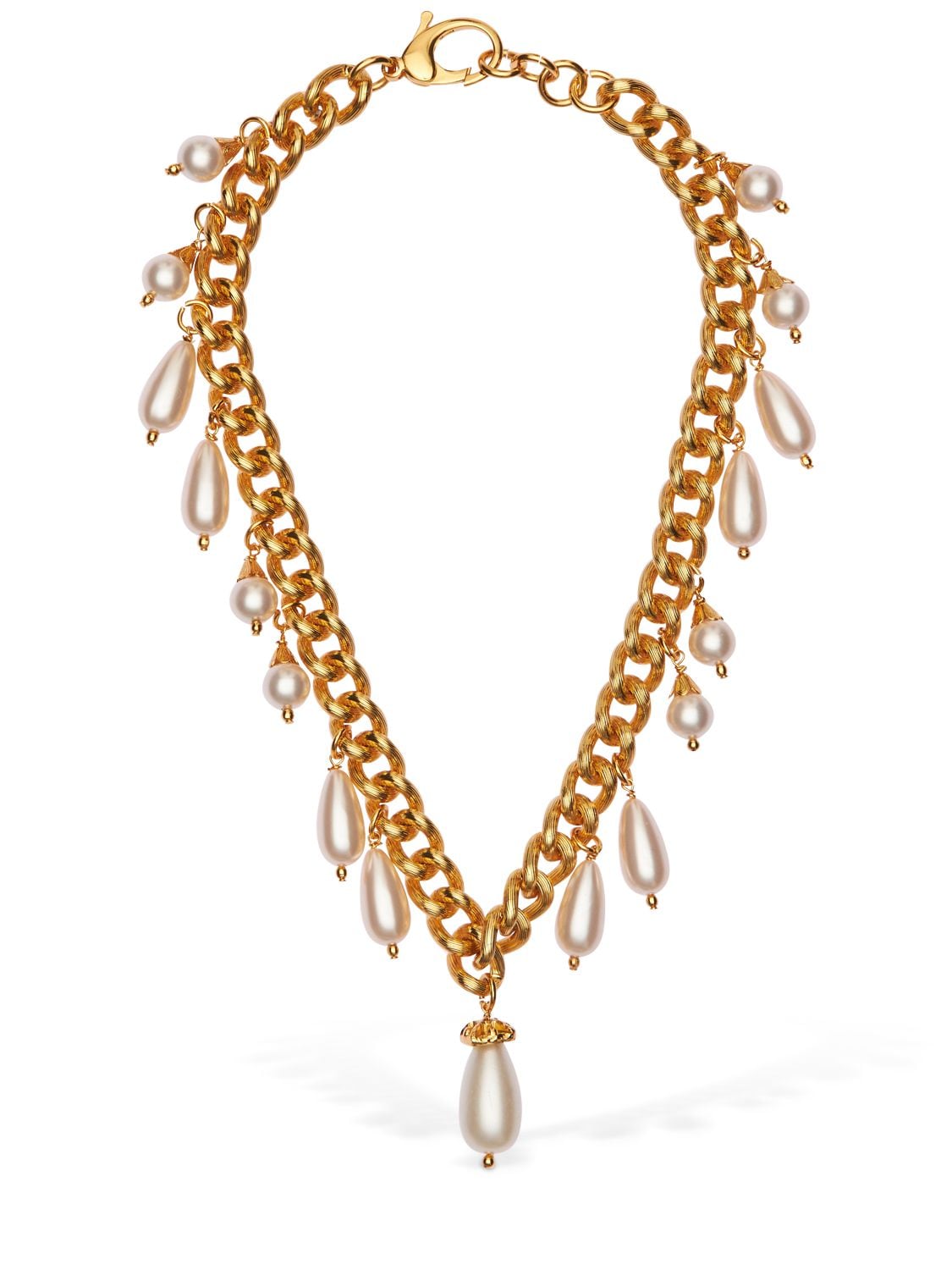 Moschino Imitation Pearl Short Chain Necklace In Gold,white