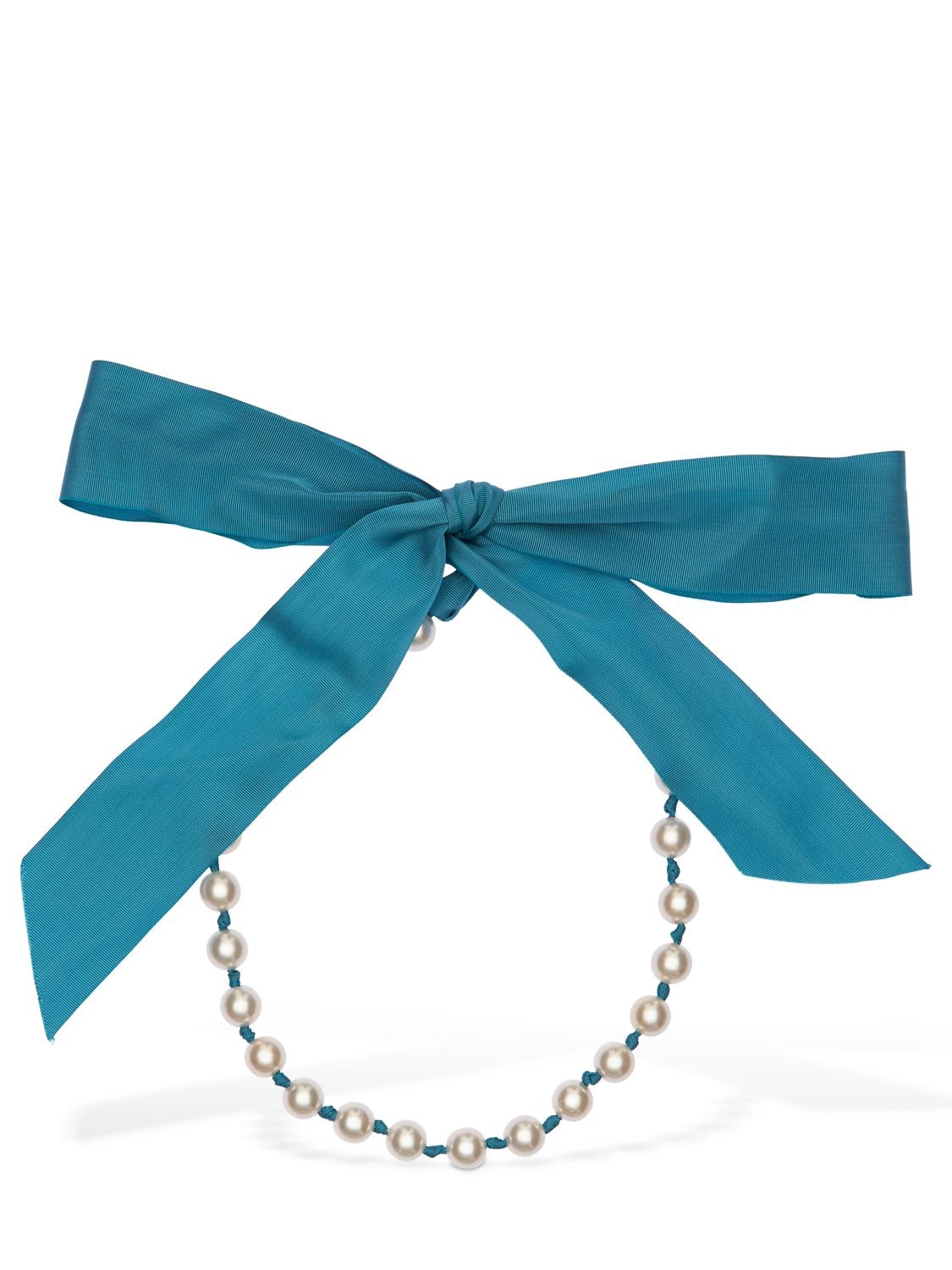 Moschino Imitation Pearl & Rayon Necklace In Blue,white