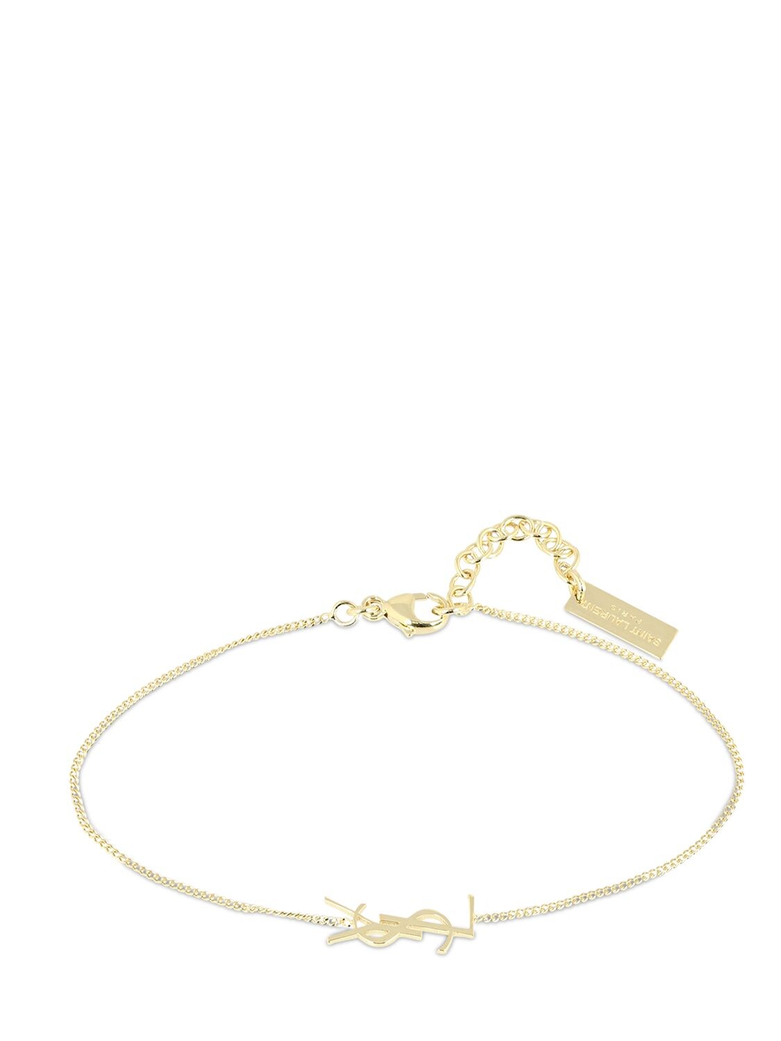 Shop Saint Laurent Ysl Logo Fine Chain Bracelet In Gold