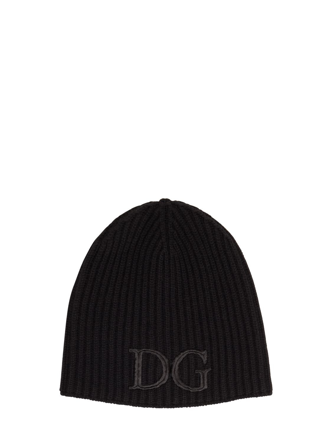 Dolce & Gabbana Logo刺绣羊毛螺纹针织便帽 In Black