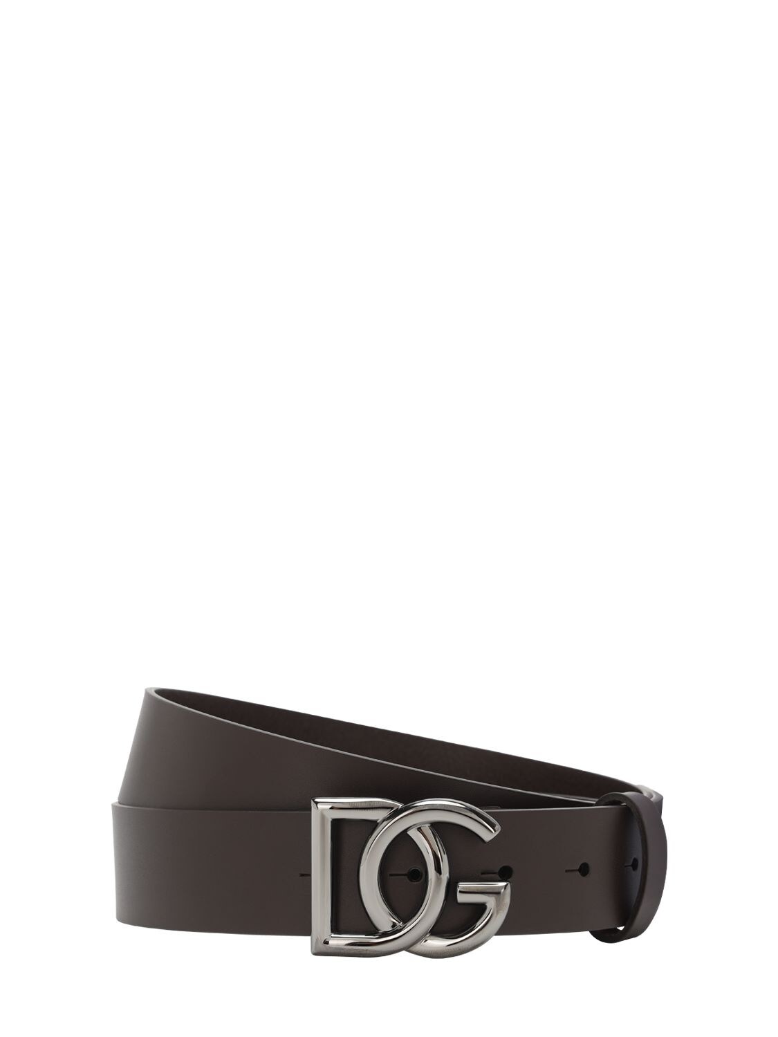 Dolce & Gabbana 35mm Leather Belt W/ Dg Buckle In Brown